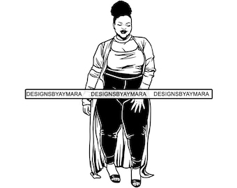Thick Woman BBW Sexy Big And Bougie Nubian Queen Diva Afro Hair Beautiful  Female Lady .SVG .PNG Vector Clipart Cricut Cricut Cut Cutting
