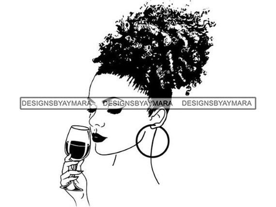 Download Afro Woman Puff Hair Drinking Wine Relaxing Alcohol Nubian Etsy
