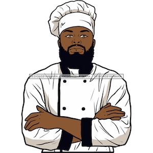 Afro Black Man Chef Keuken Culinaire Mannelijke Cook Cook Cuisine Gourmet SVG JPG PNG Vector Clip Art Silhouet Gelaagde Cricut Cut Cutting