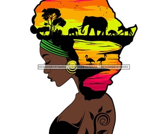 Safari Goddess Savanna Africa Continent Black Woman Proud Ebony Nubian Melanin SVG JPG PNG Vector Clipart Silhouette Cricut Cut Cutting