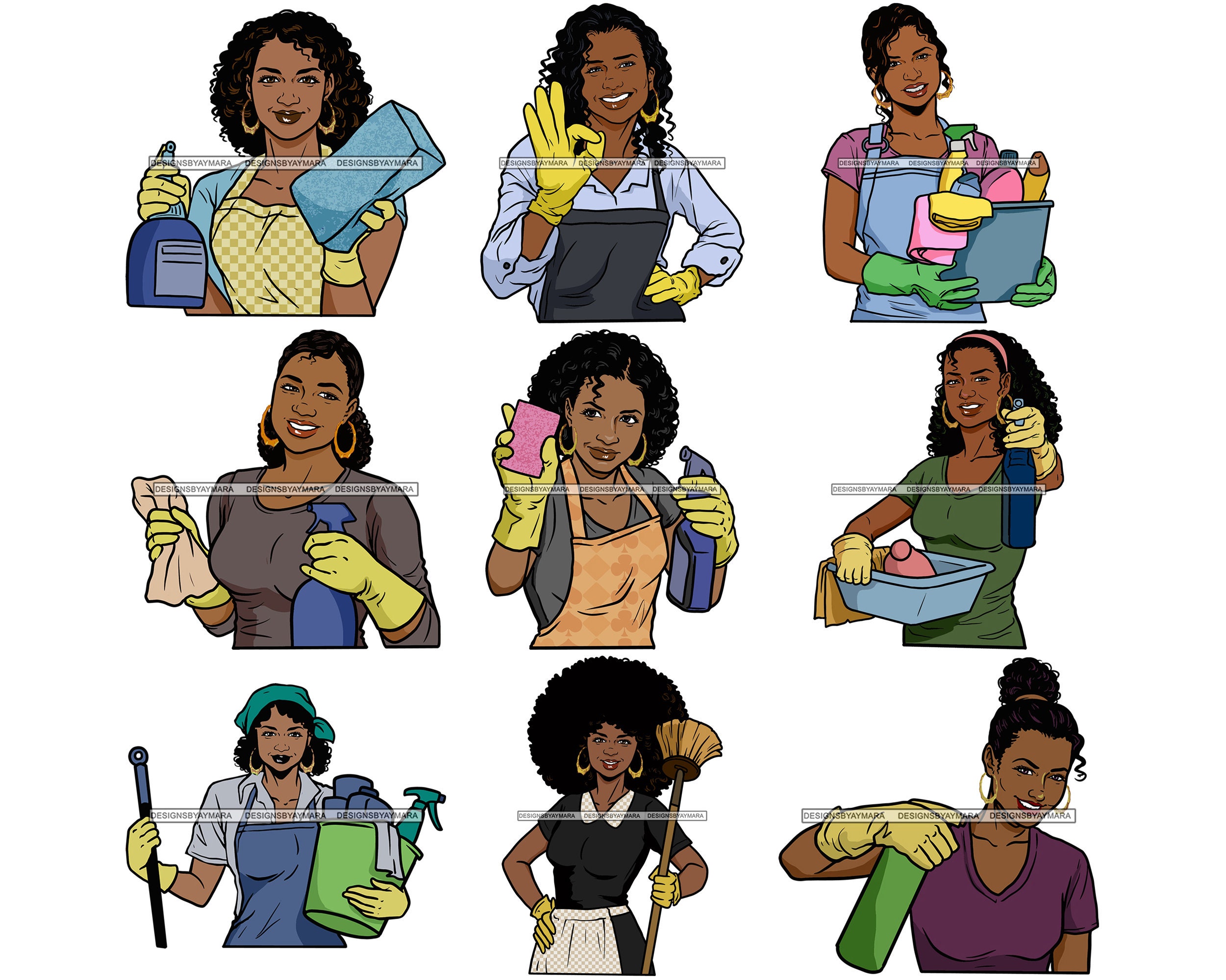 Bundle 9 Cleaning Service Afro Woman Housekeeper Housekeeping Etsy