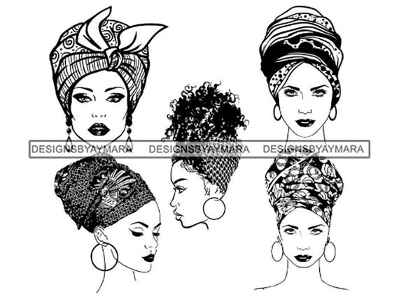 Download Bundle Of 5 Woman Set Turban Head Wrap Afro African Black Etsy