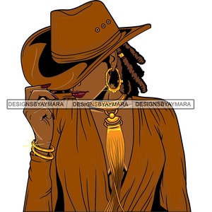 Melanin Cowboy Woman Cowgirl Hat Rodeo Locs Hair Bamboo Earrings Ebony Nubian Texas SVG JPG PNG Vector Clipart Silhouette Cricut Cutting