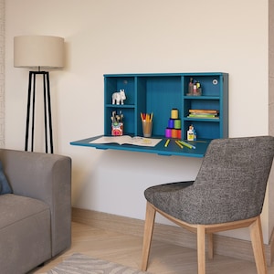 Drop Down MURPHY DESK | Wall Mounted Desk with Shelves | Fold Out & Away Secretary Desk for Kids | Hideaway Desk with Storage | Home Decor