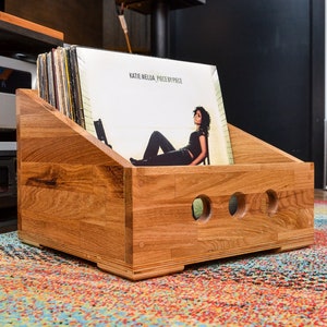 OAK RECORD Storage | Real Oak Hardwood Finished in Linseed Oil and Carnauba Wax | Top High Quality | Turntable LP Music Room Decor