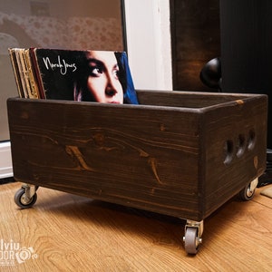 Legend Vinyl Caisse de rangement en bois sur roulettes pour disques vinyles, Rangement idéal pour vinyles