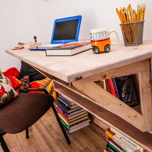 Home Office Desk | Adjustable Wood Computer Desk | Work From Home | Home Office Study Decor | Living Room Man Cave Decor