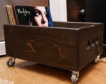 Opslag voor vinylplaten | Vinyl LP krat opbergdoos | Houten handgemaakte kist | Cadeau muziekliefhebber | Massief houten opslag