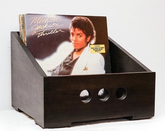 Black Stain Record Crate | Holds up to 80 LPS | Solid Wood Completely Handmade | Great gift for Audiophiles, HiFi Music Lovers and DJs