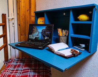 TYPE I Fold Down Desk | Space Saving | Handmade solid pine | Real Wood | Homeschooling | Kids Decor | Long lasting | Storage and Shelves