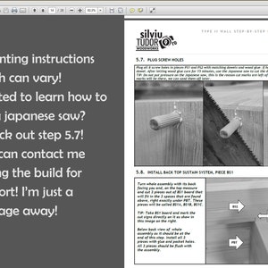 May include: A black and white image of a woodworking project with instructions on how to install a back top sustain system. The instructions include a diagram of the system and a list of steps to follow. The text in the image reads "Type II Wall Step-by-Step Building Plans, pg 134, Install Back Top Sustain System, Piece BS1".