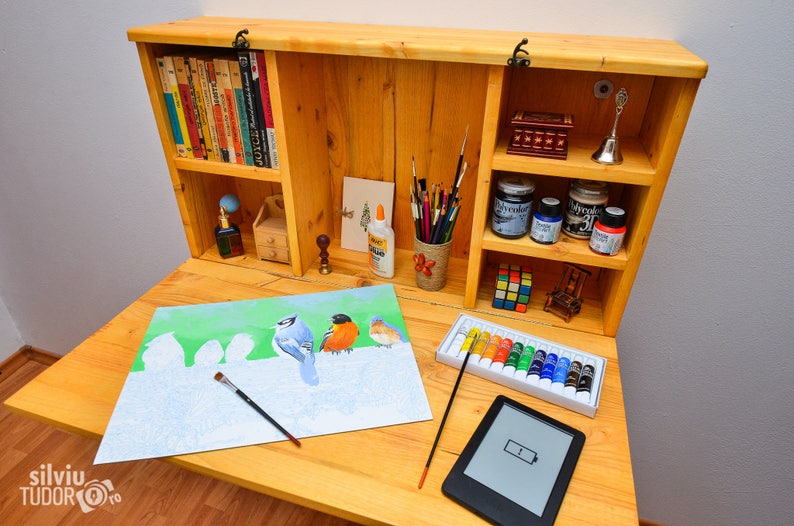 Wall Mounted Desk Folding Wood Computer Image 0