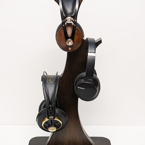 Tree Shaped Triple Headphone Stand Wooden Large Headphone Holder Headset Stand for Audiophiles Handmade Solid Wood Office Decor image 5