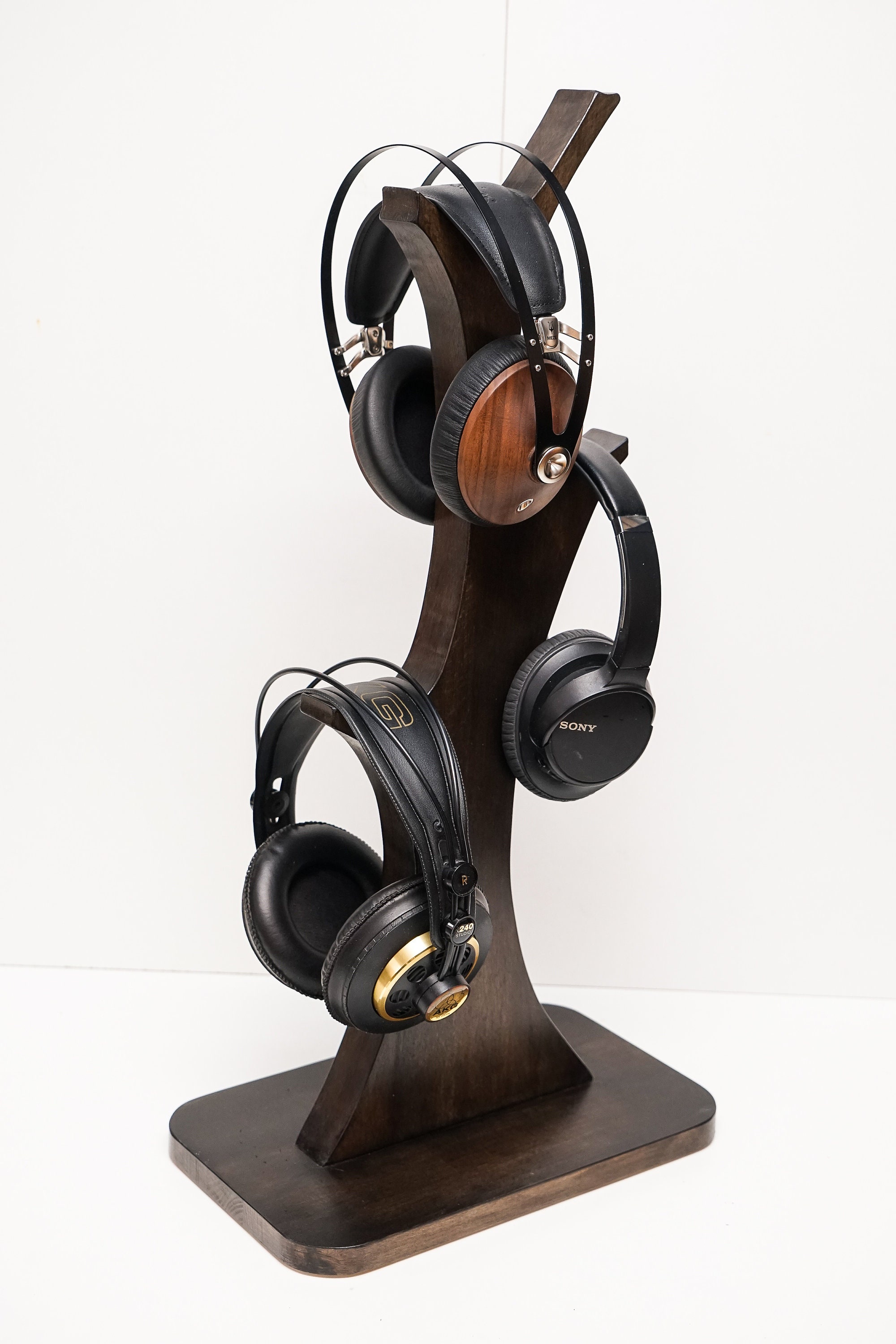 Tree Shaped Triple Headphone Stand Wooden Large Headphone Holder Headset  Stand for Audiophiles Handmade Solid Wood Office Decor 