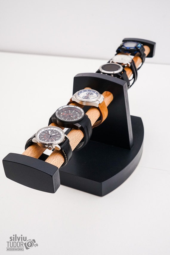 WOODEN WATCH STAND Holds up to 6 Watches Handcrafted W. Real Solid