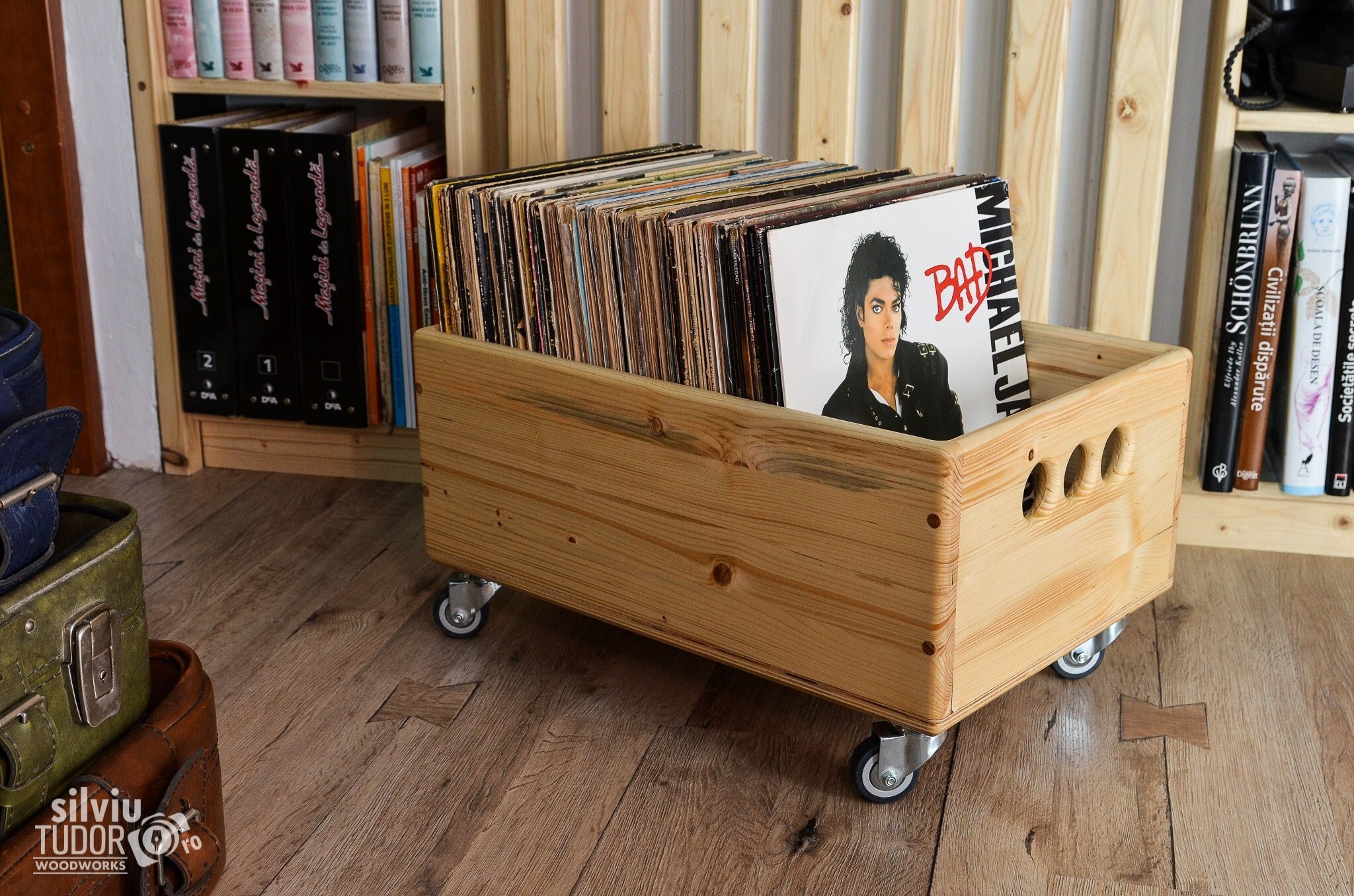 Caisse de stockage de disques vinyles Boîte de rangement LP en bois Rangement  pour vinyles vintage en bois -  France