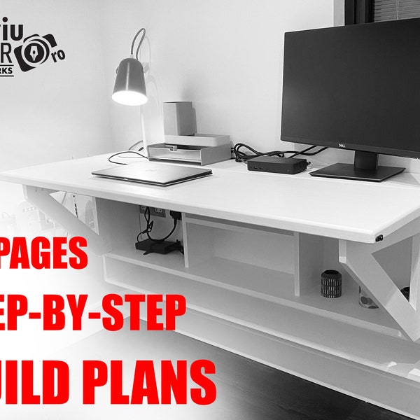 PLANS Floating Desk | Step by Step Comprehensive Guide | Easy to Follow | Folding Desk PDF Printable Guide | DIY Woodworking Project | Home