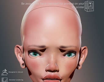 3d model STL file head BJD Doll with cap for 3d printing