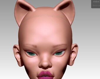 BJD Doll Head with Cat Ears | Printable STL Files via PDF Download