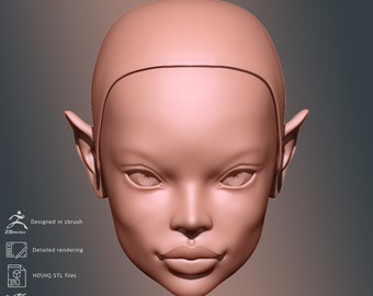 3d model STL file elf head with wig shell and  eyes for 3d printing