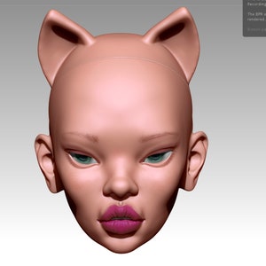3d model BJD doll  head with cat ears for 3d printing