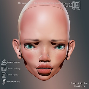 Modelo 3d STL cabeza de archivo BJD Muñeca con gorra para impresión 3d
