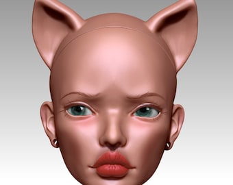3d model BJD doll  head with cat ears