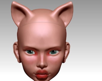 BJD Doll Head with Cat Ears | Printable STL Files via PDF Download