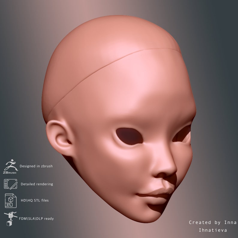 3d Model STL File BJD Doll Head With Cap for 3d Printing - Etsy