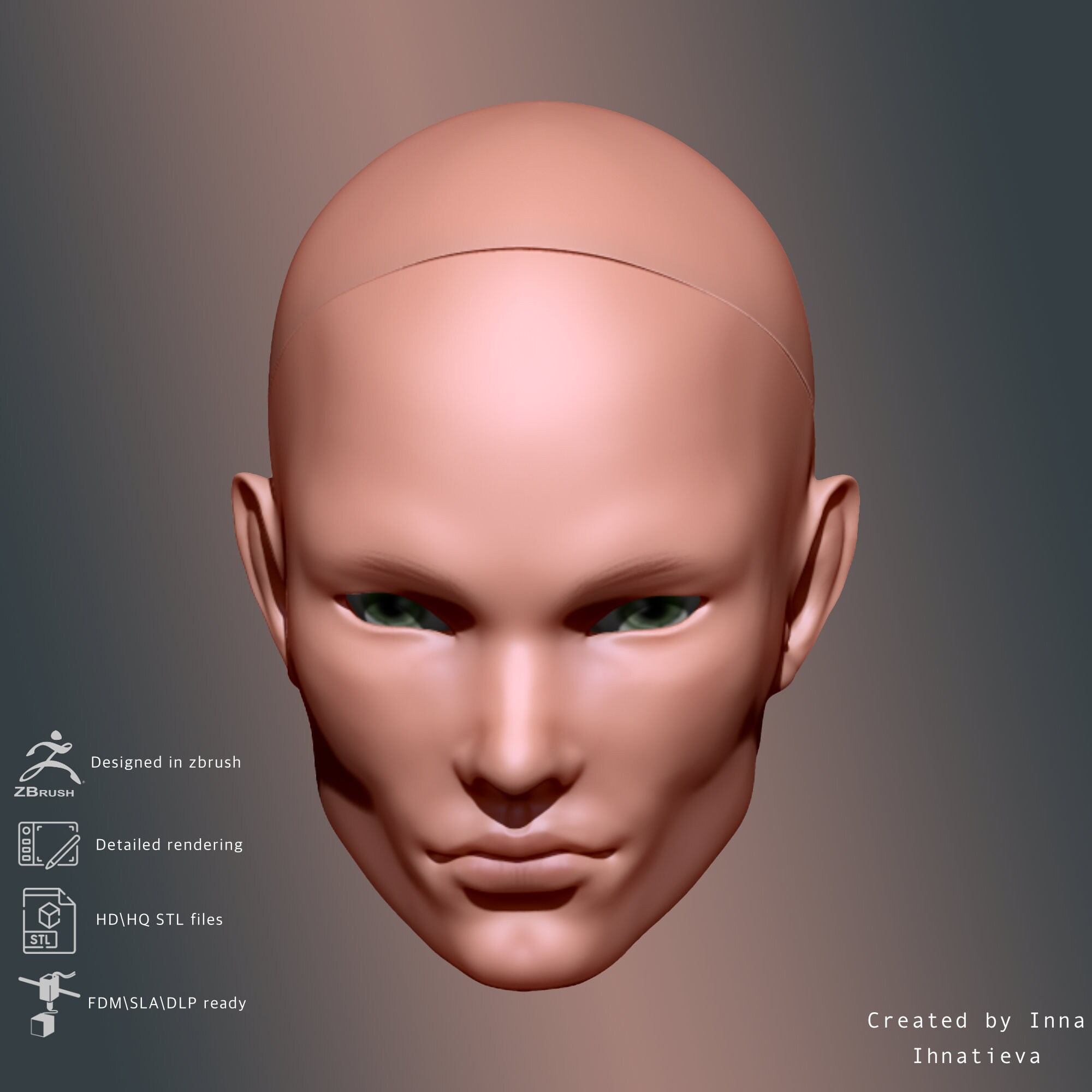 3d Model Male Head for Bjd Doll STL File for 3d Printing Etsy Australia
