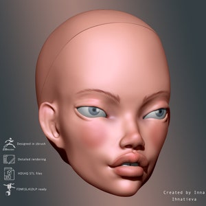 May include: A 3D model of a female face with a neutral expression. The model is designed in Zbrush and is ready for 3D printing.