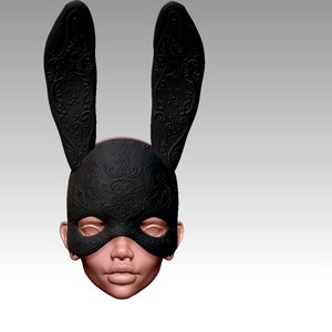 3d model bunny masquerade mask  for bjd doll STL file for 3d printing