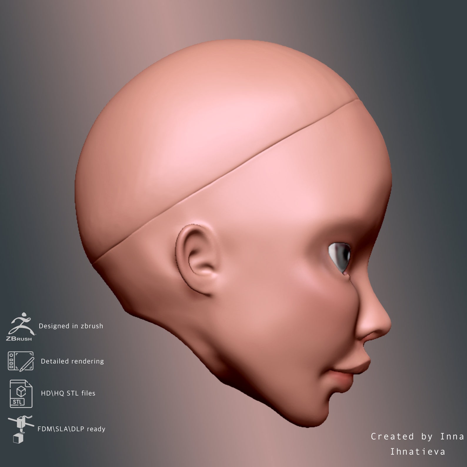 3d Model STL File BJD Doll Head With Cap for 3d Printing | Etsy