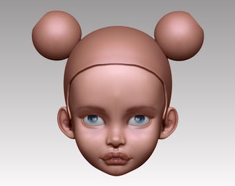 3D model BJD head STL file with 2 wigs and eyes