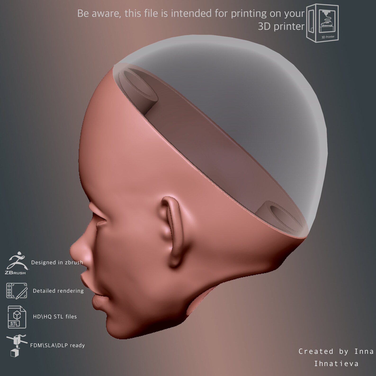 3d Model STL File BJD Doll Head With Cap for 3d Printing Etsy Australia