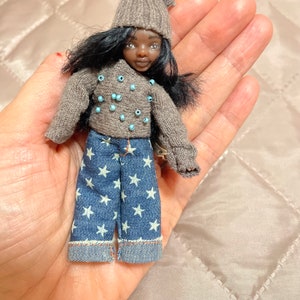 Dark skin tone  cute  BJD baby  doll  9cm baby BJD doll dollhouses and miniature
