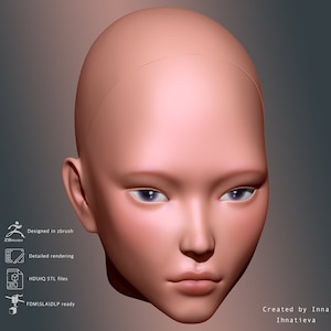 Cabezal modelo 3D con tapa para muñeca BJD para impresión 3D Archivo STL