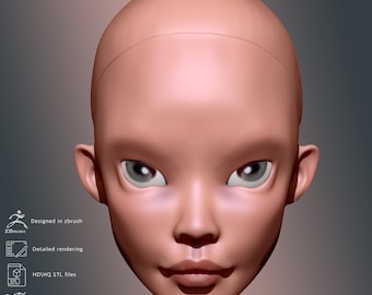3d model STL file BJD Doll  head with cap for 3d printing