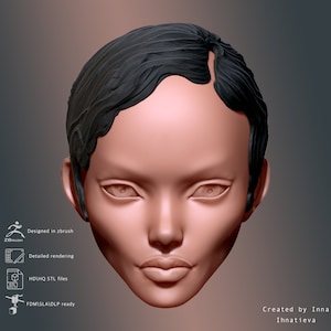 3d model BJD doll  head + wig + wig shell STL file for 3d printing