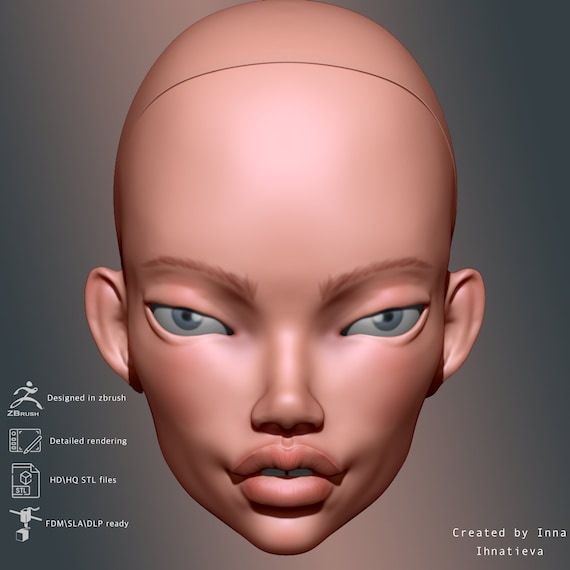 Custom 3D Printed Resin BJD Doll Head: Art Collectible (Digital STL File)
