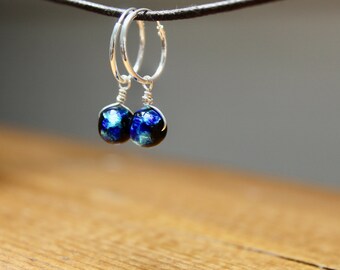 Lampwork Blau Glasperle Sterling Silber Creolen