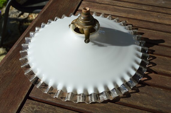 frilly white milk glass Art Deco French vintage antique coolie light shade 