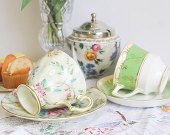 Pretty Vintage Grosvenor Tea cup, Saucer and side plate