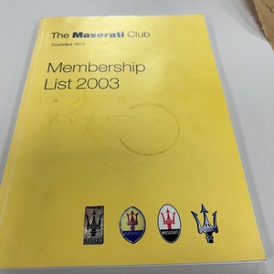 Maserati Quatroporte Driving and Servicing Manual, Parts List and Maserati Club Membership List 2003 image 2