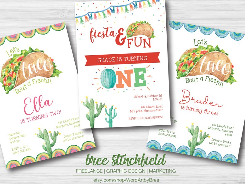 Fiesta Birthday Fiesta and Fun One Year Party. Digital Download Taco Party Fun and One Taco First Birthday First Birthday Invitation