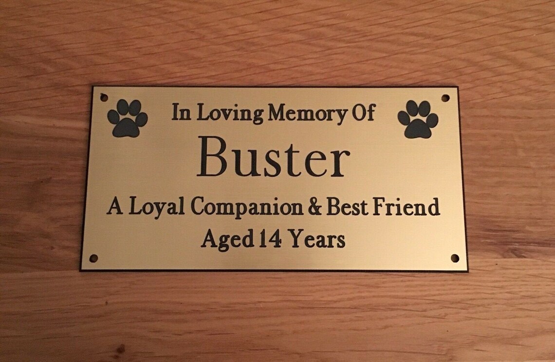 Brass effect Pet Memorial Bench Plaque Dogs & Cat paw prints Etsy