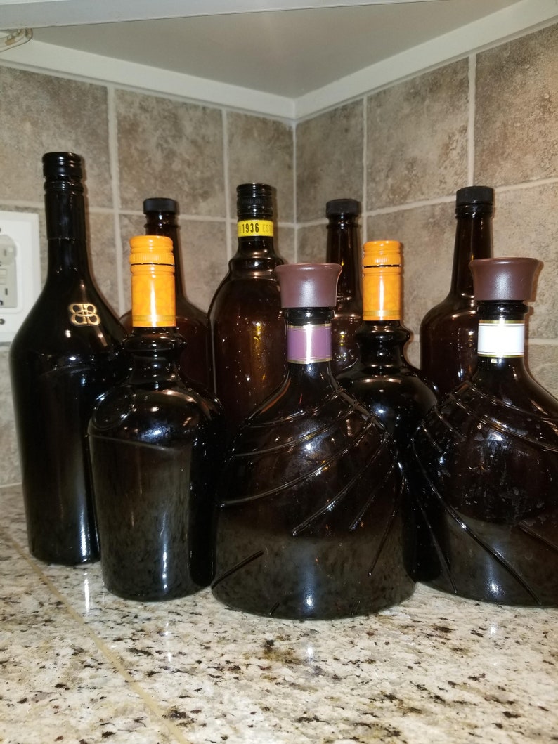 Set of 9 empty Clean Dark Liquor Bottles With Lids. Etsy