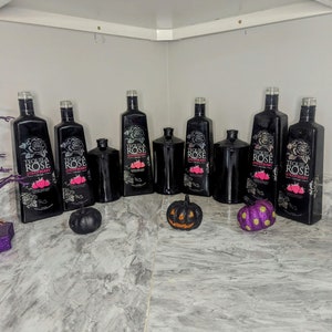 Black Liquor Bottles, Empty Liquor Bottles - Set of 9