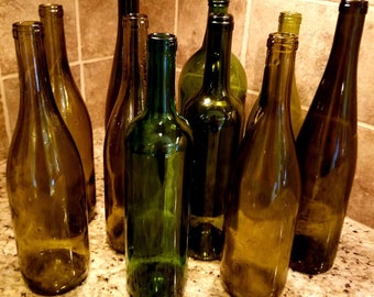 Empty Wine Bottles, Assorted Dark Empty Wine Bottles.