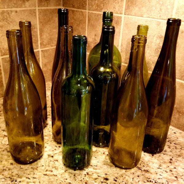 Empty Wine Bottles, Assorted Dark Empty Wine Bottles.